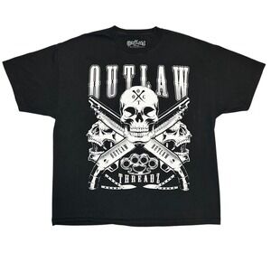 Outlaw Threadz Skull Shotgun Brass Knuckles Graphic T Shirt Men's 2X Black‎
